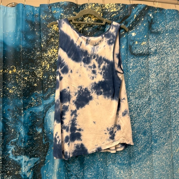 Feiersi blue and white tie-dye criss-cross cut out tank top size medium - Picture 2 of 8